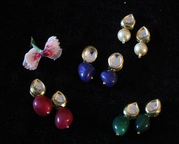 Pearl Green Red And Blue Stone Kundan Studs - Set Of 4 2