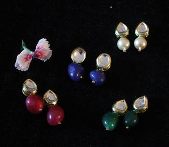 Pearl Green Red And Blue Stone Kundan Studs - Set Of 4 3