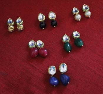Multicoloured Kundan Studs - Set Of 6 1