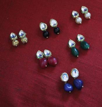 Multicoloured Kundan Studs - Set Of 6 2