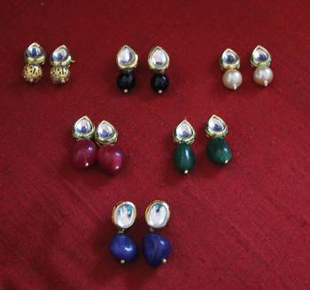 Multicoloured Kundan Studs - Set Of 6 3
