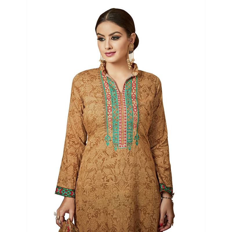Coffee printed rayon salwar with dupatta