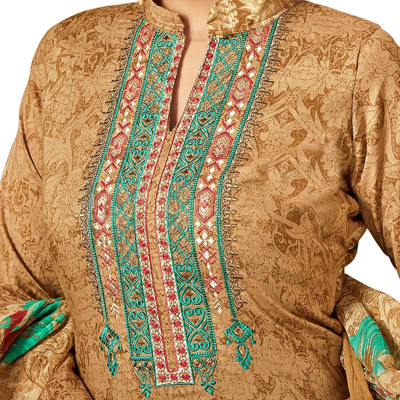 Coffee printed rayon salwar with dupatta
