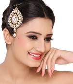 Stylish Pan Shape Designer Pasa Kundan Work With Gold Finishing