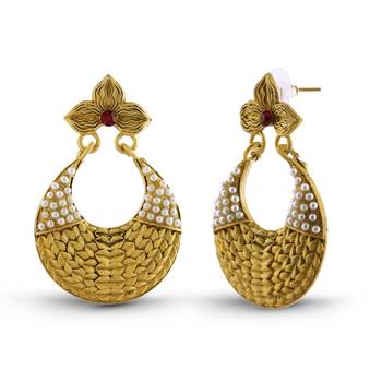 Antique Finish Exquitely Design Pearl Dangle Earrings 1