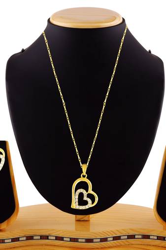 Love Heart Shape Gold Finishwhite Stone Girls Like Pendant Set