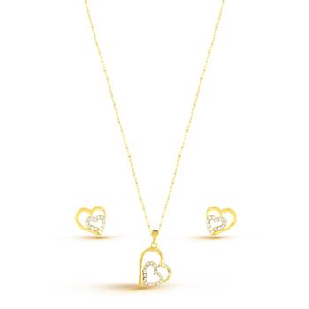 Love Heart Shape Gold Finishwhite Stone Girls Like Pendant Set 4
