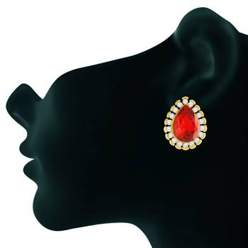 Fancy Design Simple Red Stone Gold Finish Tops 3