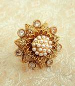 copper royal golden pearl zircon adjustable finger ring