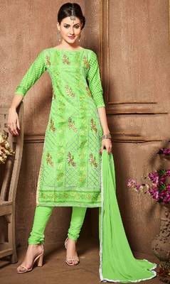 Parrot green embroidered lawn salwar with dupatta 1