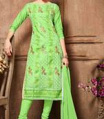Parrot green embroidered lawn salwar with dupatta