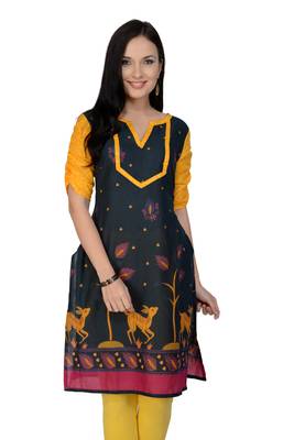 Dark blue printed cotton stitched kurtas-and-kurtis 1