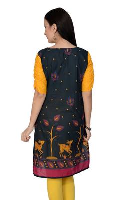 Dark blue printed cotton stitched kurtas-and-kurtis 2