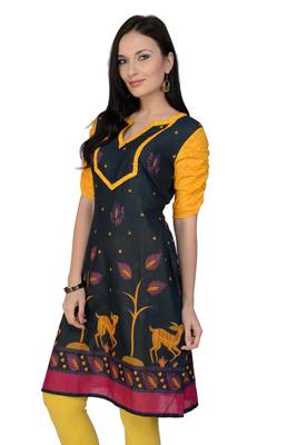 Dark blue printed cotton stitched kurtas-and-kurtis 3
