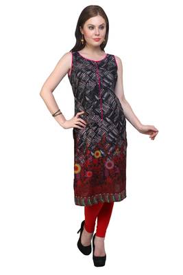 Black woven cotton stitched kurtas-and-kurtis 4
