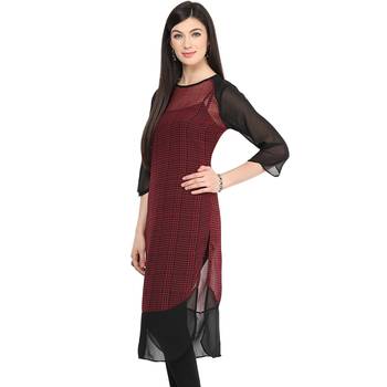 Red printed georgette stitched kurtas-and-kurtis 3