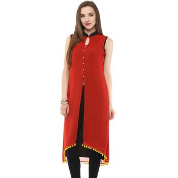 Red plain polyester stitched kurtas-and-kurtis 1