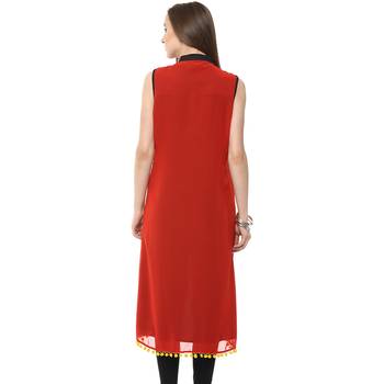 Red plain polyester stitched kurtas-and-kurtis 2