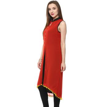 Red plain polyester stitched kurtas-and-kurtis 3