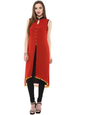 Red plain polyester stitched kurtas-and-kurtis 5