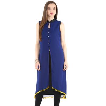 Blue plain polyester stitched kurtas-and-kurtis 1