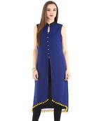 Blue plain polyester stitched kurtas-and-kurtis