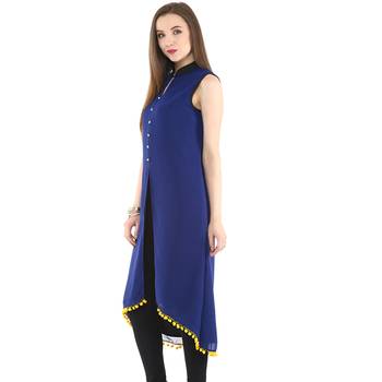 Blue plain polyester stitched kurtas-and-kurtis 3