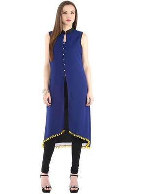 Blue plain polyester stitched kurtas-and-kurtis 5