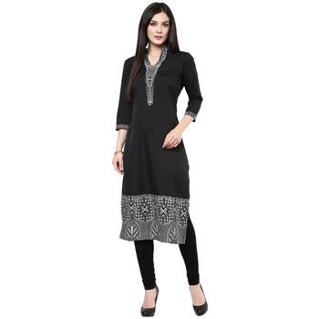 Black printed polyester stitched kurtas-and-kurtis 1