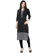 Black printed polyester stitched kurtas-and-kurtis