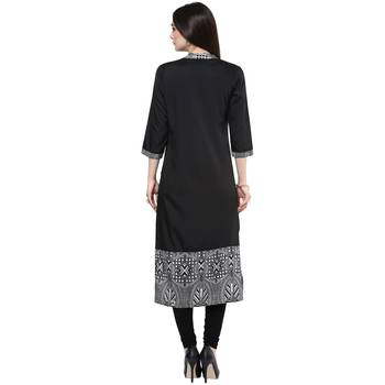 Black printed polyester stitched kurtas-and-kurtis 2