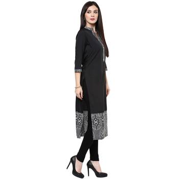 Black printed polyester stitched kurtas-and-kurtis 3