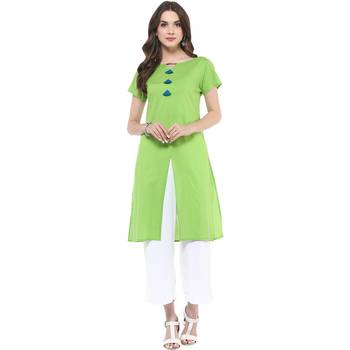 Light green plain cotton stitched kurtas-and-kurtis 1