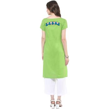 Light green plain cotton stitched kurtas-and-kurtis 2