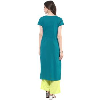 Teal plain cotton stitched kurtas-and-kurtis 2