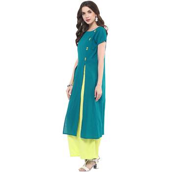 Teal plain cotton stitched kurtas-and-kurtis 3