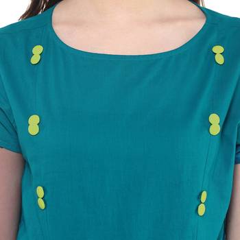 Teal plain cotton stitched kurtas-and-kurtis 4