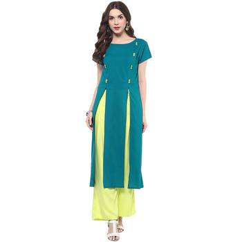 Teal plain cotton stitched kurtas-and-kurtis 5