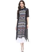 Black printed polyester stitched kurtas-and-kurtis