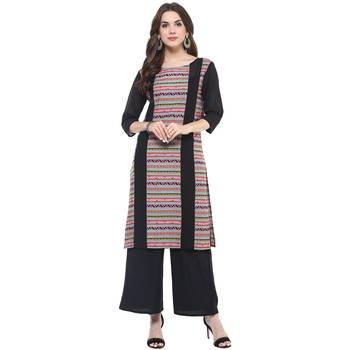 Black printed polyester stitched kurtas-and-kurtis 1