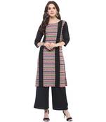 Black printed polyester stitched kurtas-and-kurtis