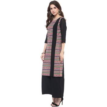 Black printed polyester stitched kurtas-and-kurtis 3