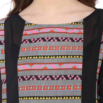 Black printed polyester stitched kurtas-and-kurtis 4