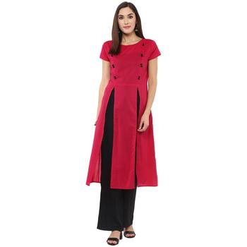 Pink plain cotton stitched kurtas-and-kurtis 1