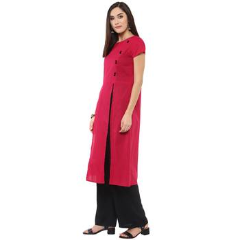 Pink plain cotton stitched kurtas-and-kurtis 3