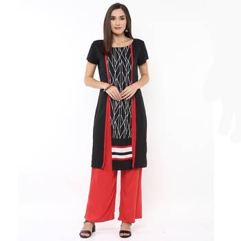 Black printed polyester stitched kurtas-and-kurtis 1