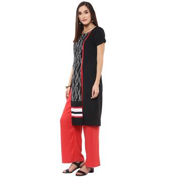 Black printed polyester stitched kurtas-and-kurtis 3
