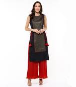 Black woven polyester stitched kurtas-and-kurtis