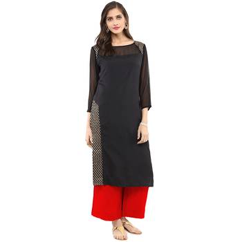 Black woven crepe stitched kurtas-and-kurtis 1
