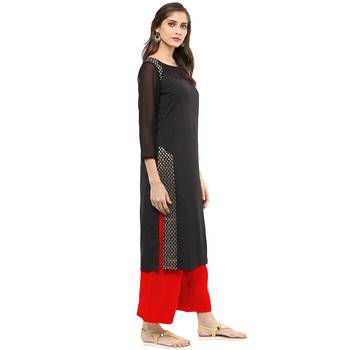 Black woven crepe stitched kurtas-and-kurtis 3
